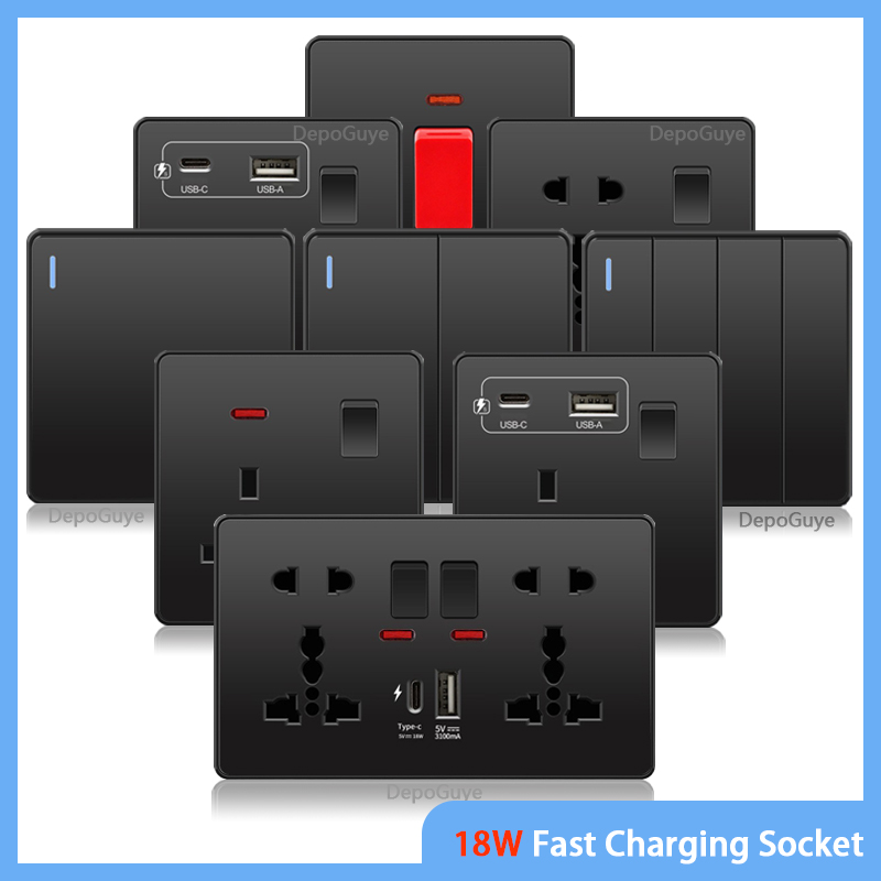 Smart Wall Socket - 범용 블랙 USB C타입 스마트 고속