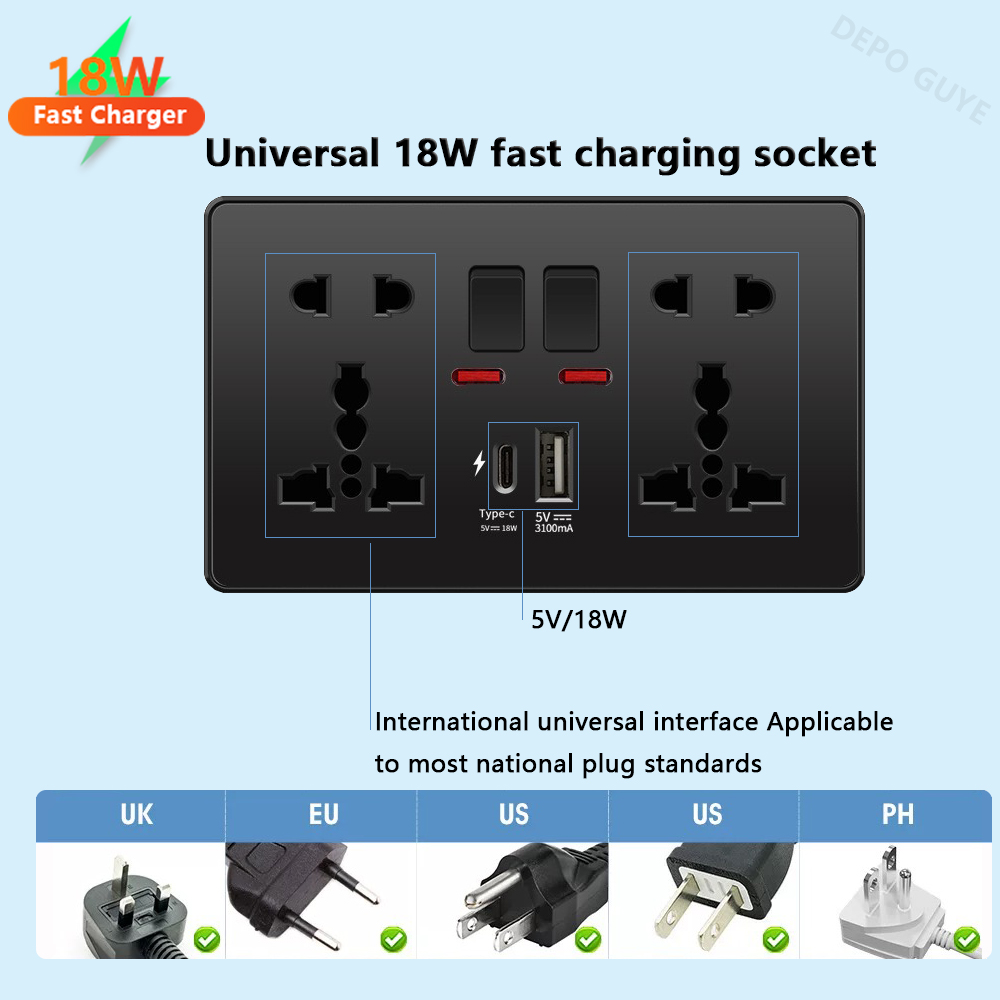 범용 블랙 USB C타입 스마트 고속 충전 소켓, 영국 - Smart Wall Socket 리뷰 및 가격