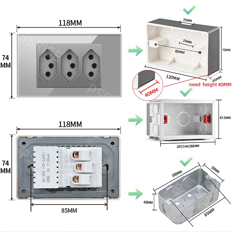 PSSRISE 그레이 글래스 풀패들 브라질 USB 타입 - Smart Wall Socket 리뷰 및 가격