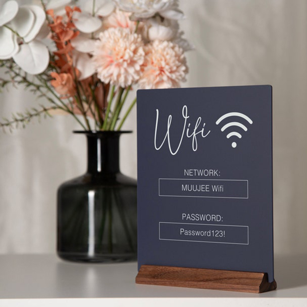 맞춤형 와이파이 QR 코드 아크릴 테이블 사인 (나무  - Airbnb Smart Home 리뷰 및 가격