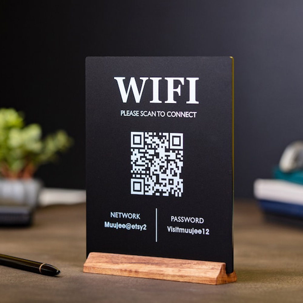 맞춤형 와이파이 QR 코드 아크릴 테이블 사인 (나무  - Airbnb Smart Home 리뷰 및 가격