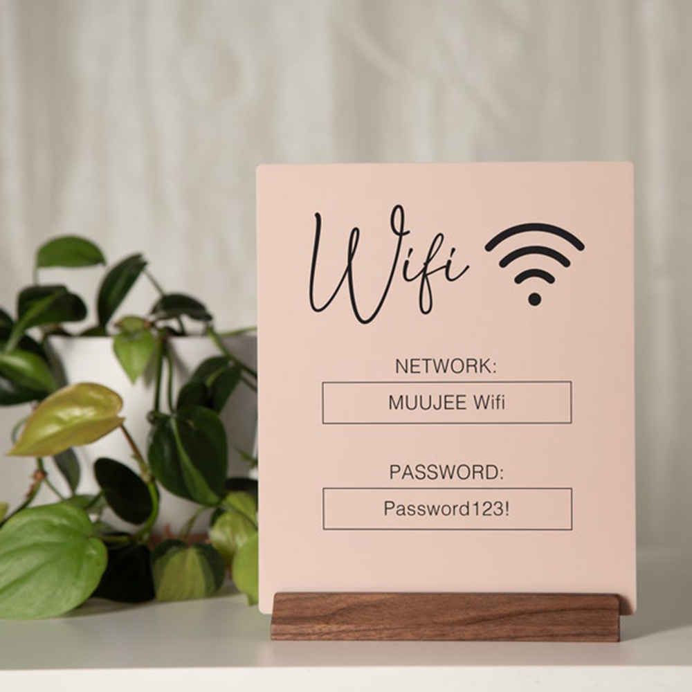 맞춤형 와이파이 QR 코드 아크릴 테이블 사인 (나무  - Airbnb Smart Home 리뷰 및 가격