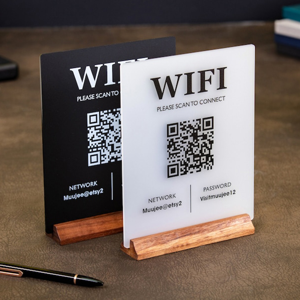 맞춤형 와이파이 QR 코드 아크릴 테이블 사인 (나무  - Airbnb Smart Home 리뷰 및 가격
